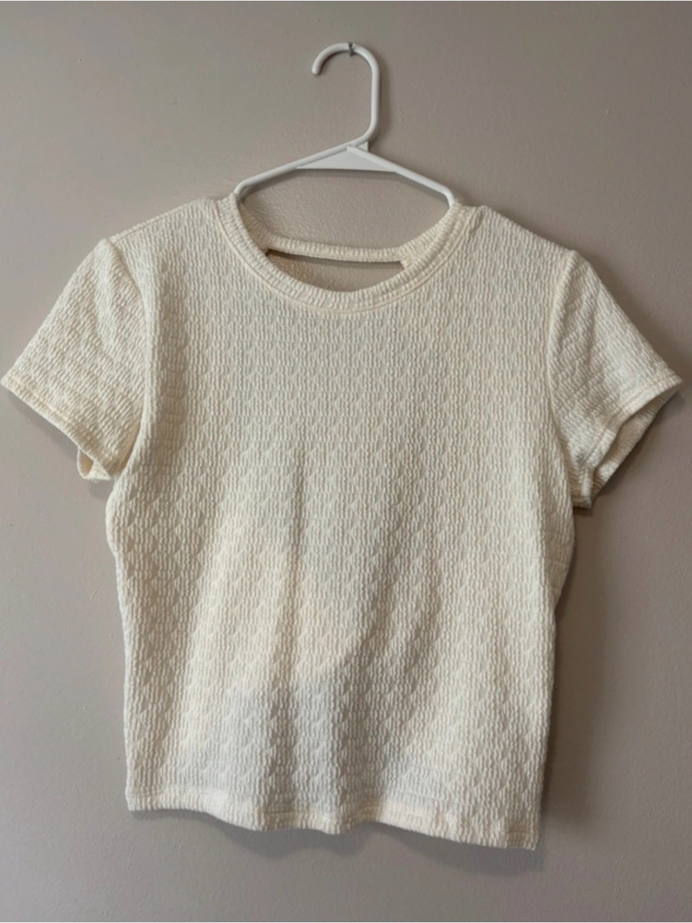 Pink Rose Cream Textured Short Sleeve Baby Tee (Open Back)- Large